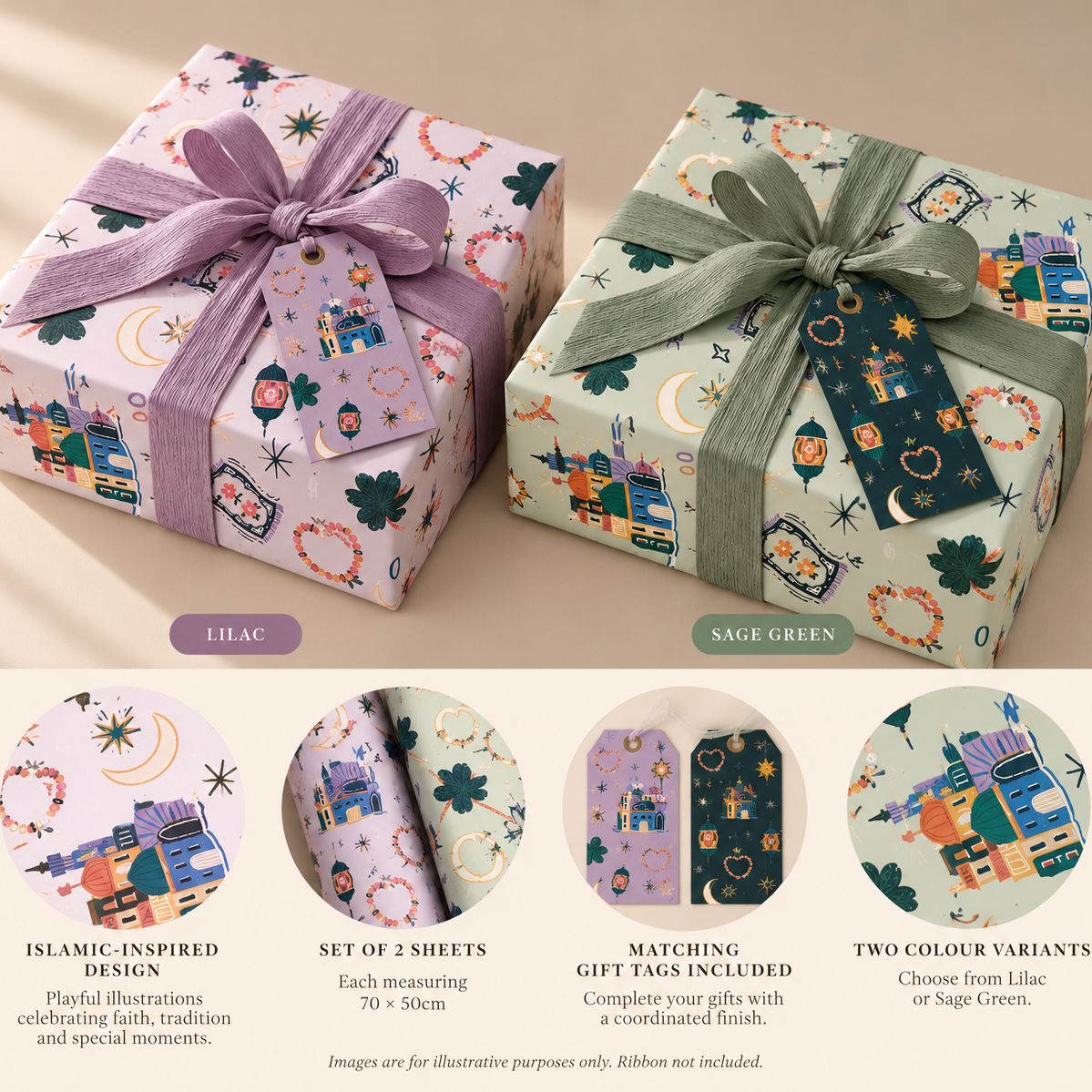 Islamic Gift Wrapping Paper Set | Lilac & Sage Green