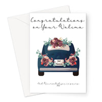 Congratulations on Your Walima Islamic wedding greeting card featuring floral decorated car illustration, designed by Ilhaam