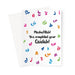 Islamic Qaida completion greeting card featuring colourful Arabic letters surrounding the message “MashaAllah! You completed your Qaida!”, designed by Ilhaam.
